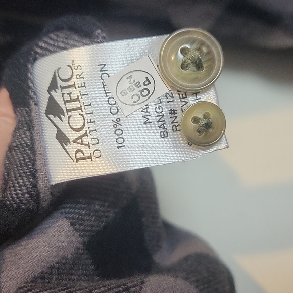 PACIFIC OUTFITTERS Black Gray Buffalo Check Plaid Cotton Flannel Button Down - Picture 5 of 11